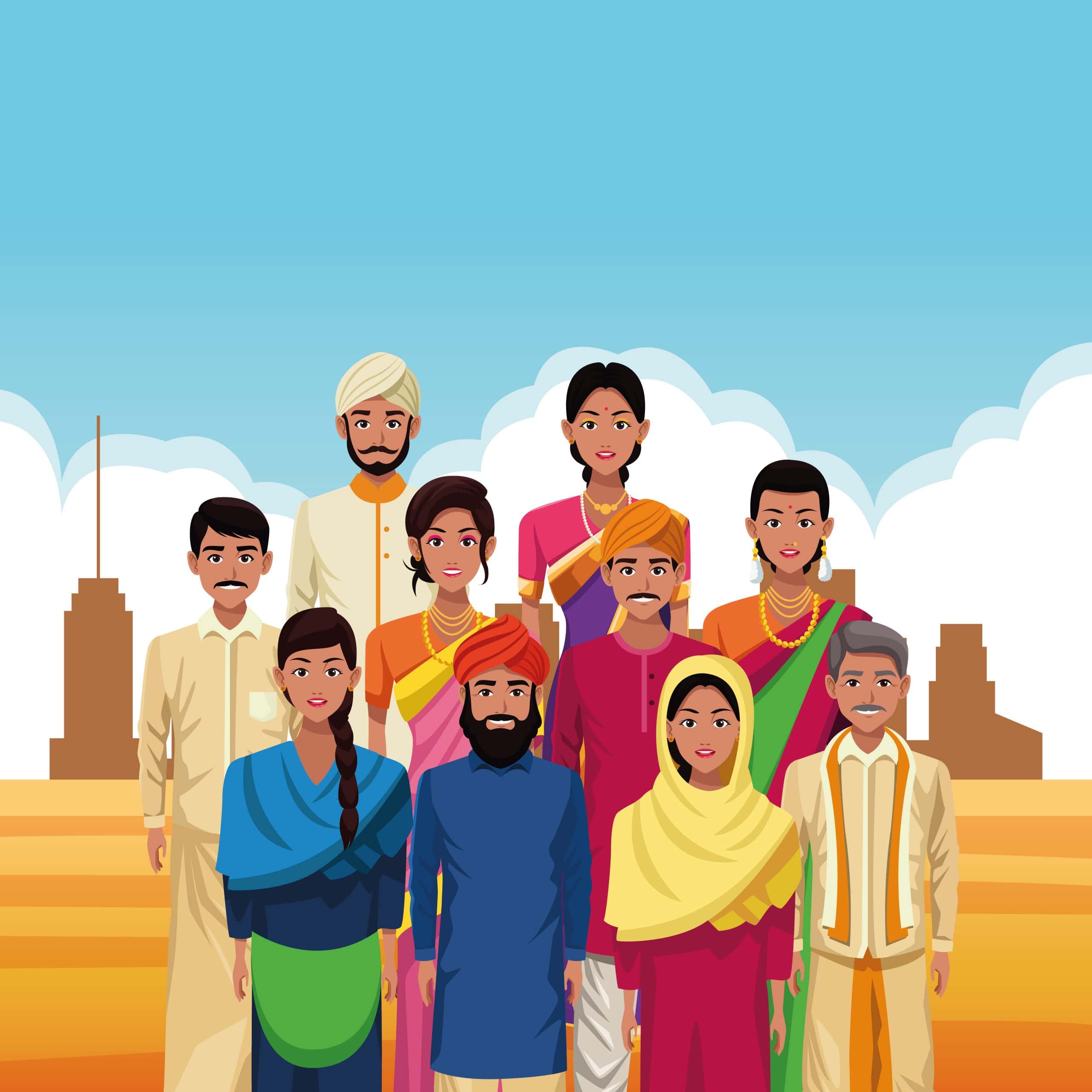 52104 scaled indian group of india cartoon