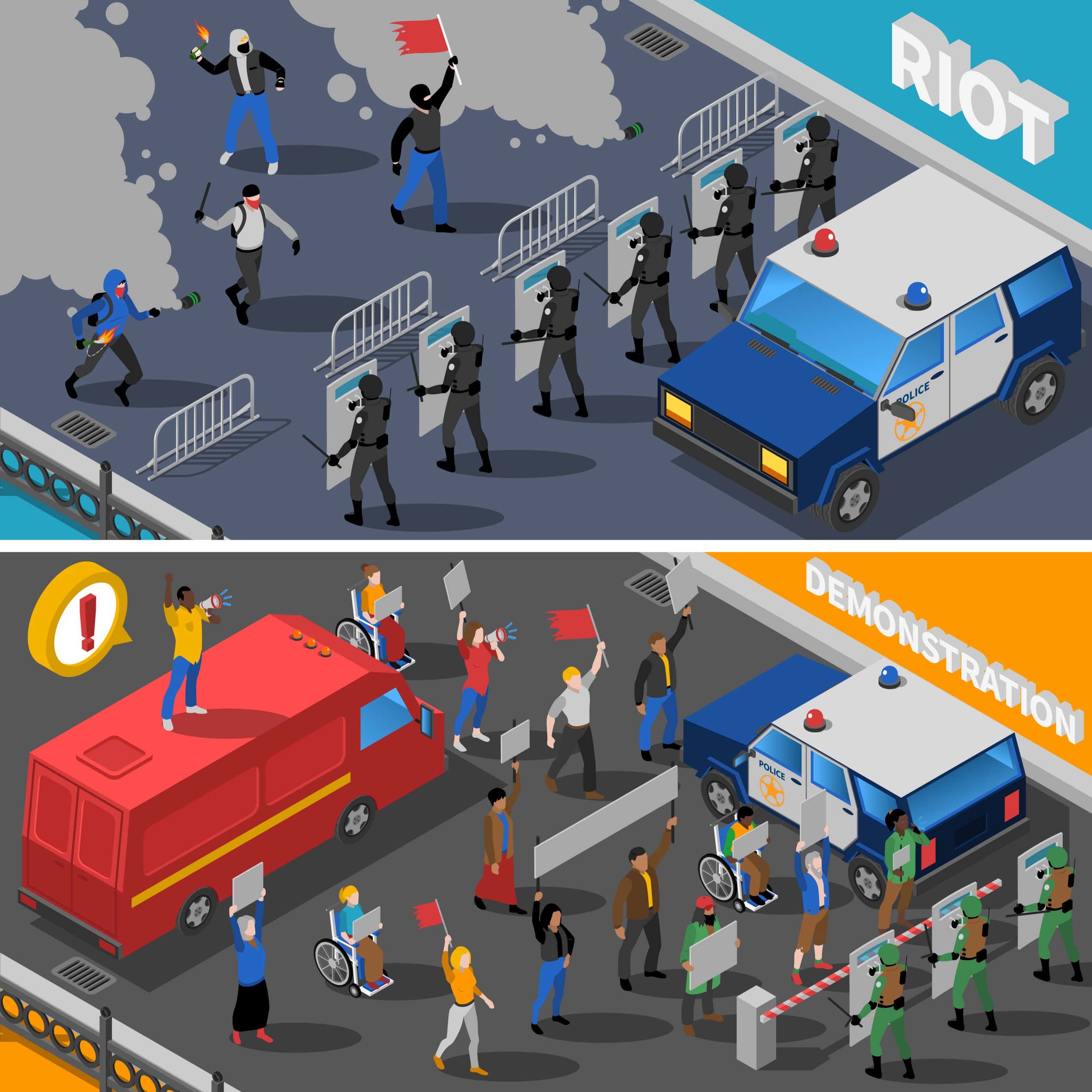 8651 scaled demonstration protest riot 2 isometric banners