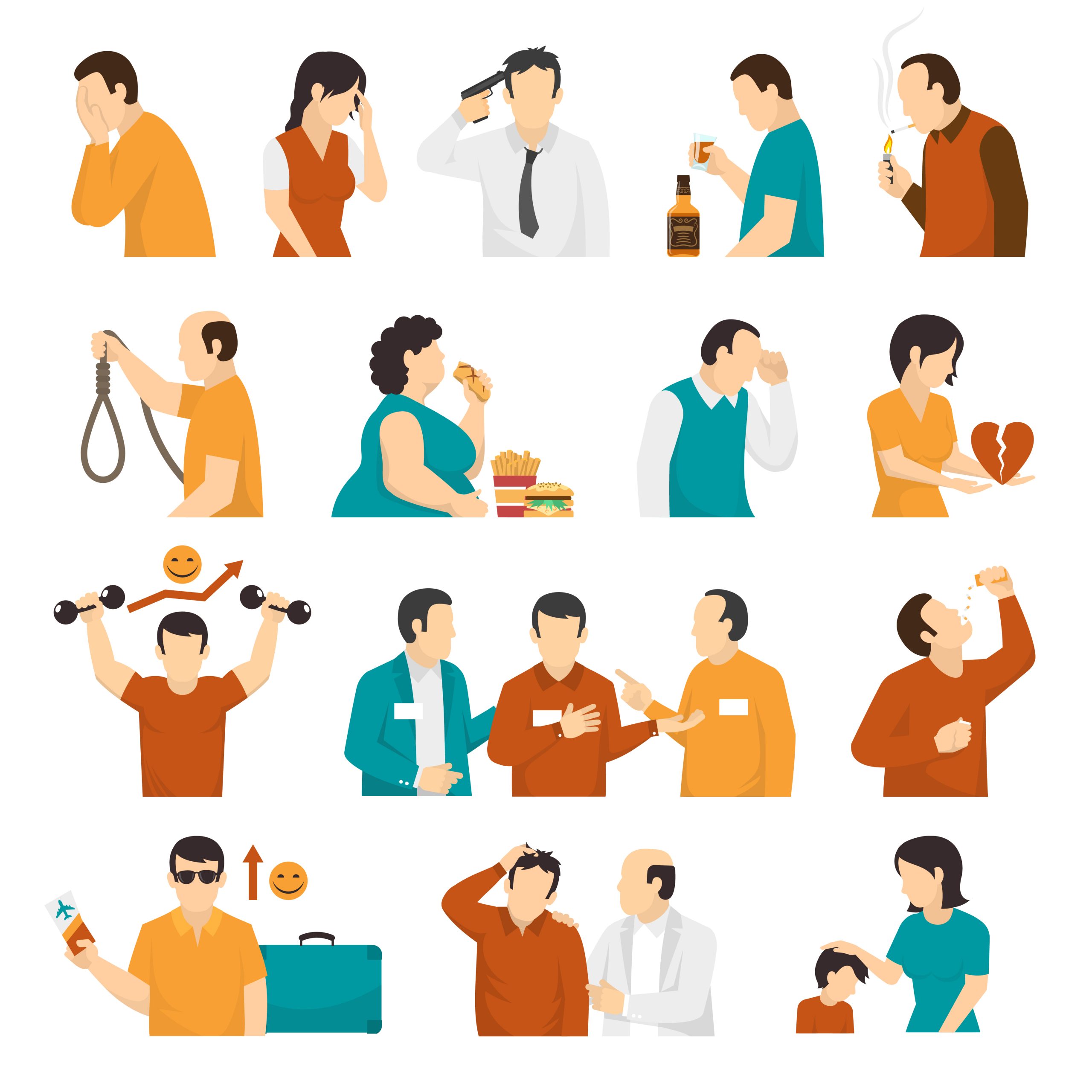 mental disorders depression flat icons collection