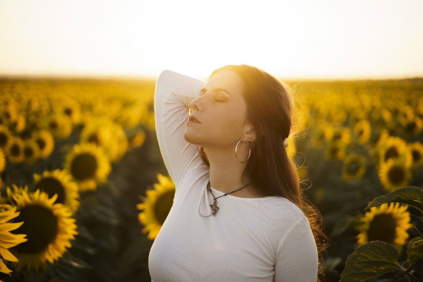 shallow focus shot pretty european female sunflower field sunrise scaled shallow focus shot pretty european female sunflower field sunrise