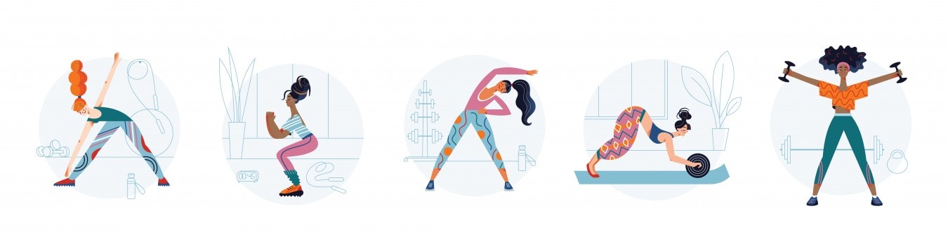 woman gym 02 scaled girl training in sport gym set, active sporty woman in sportswear stretching body, doing yoga and physical exercises with dumbbells. fitness workout, lifestyle concept
