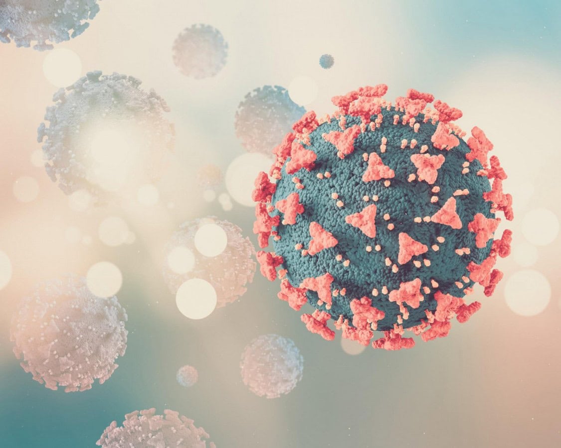 3d render medical background with covid 19 virus cells